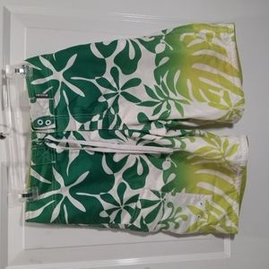 Mens Multi Green Fun Print Board Swim Trunks Sz 32